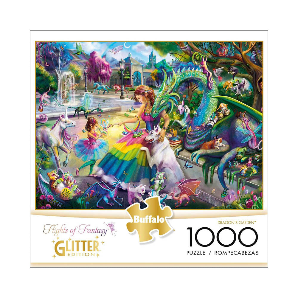 Buffalo 1000pc Puzzle - Flights of Fantasy Glitter Edition - Dragon's Garden
