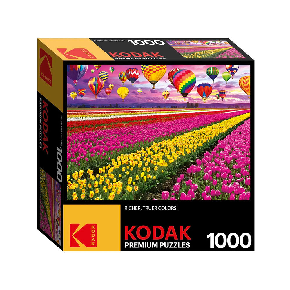 Kodak 1000pc Puzzle - Sunset Balloons Over Tulip Field