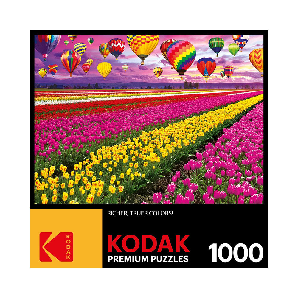 Kodak 1000pc Puzzle - Sunset Balloons Over Tulip Field