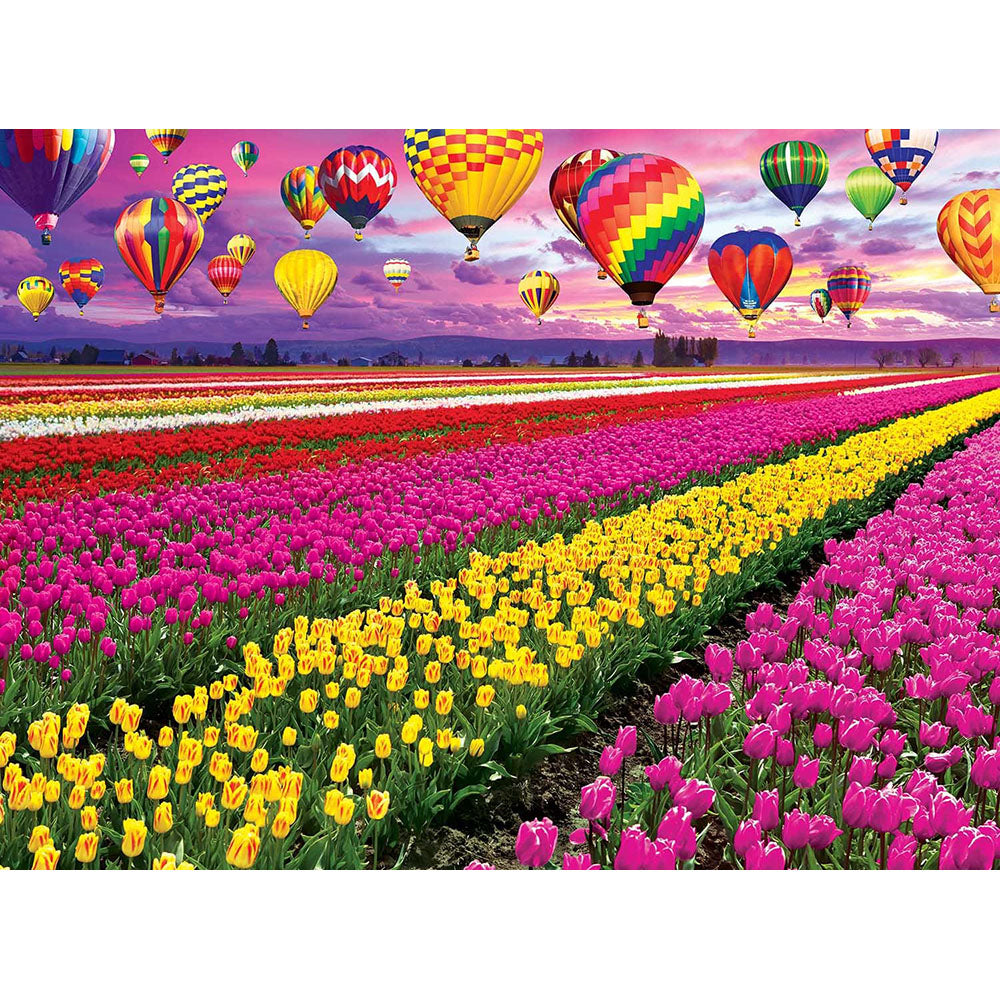 Kodak 1000pc Puzzle - Sunset Balloons Over Tulip Field