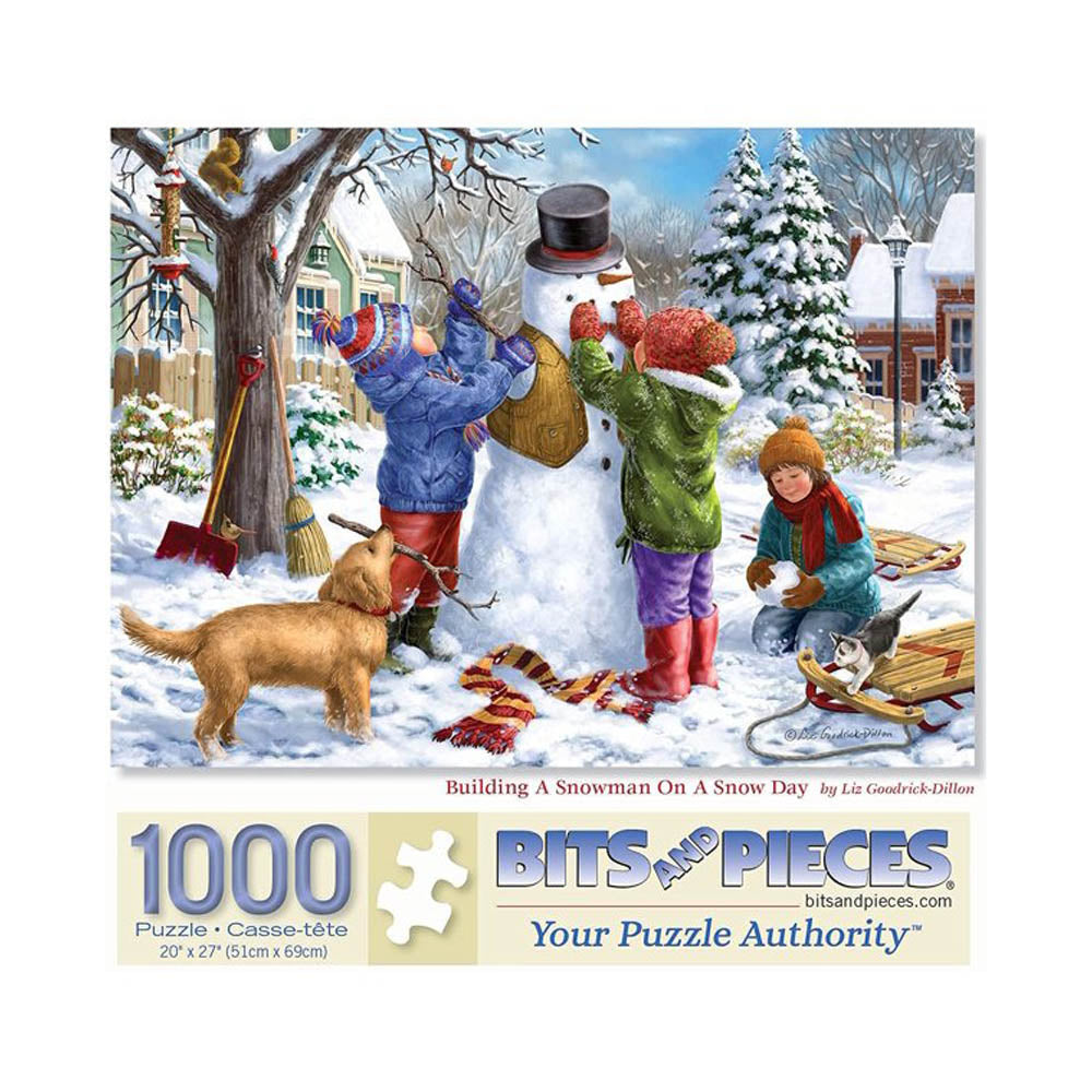 Bits and Pieces 500pc Puzzle - Building A Snowman On A Snow Day Main image
