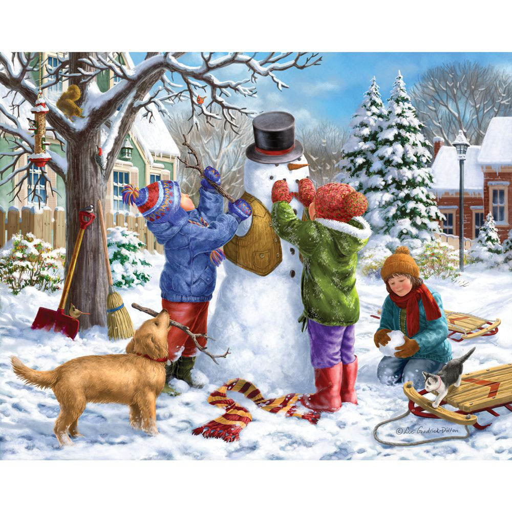 Bits and Pieces 500pc Puzzle - Building A Snowman On A Snow Day Secondary image