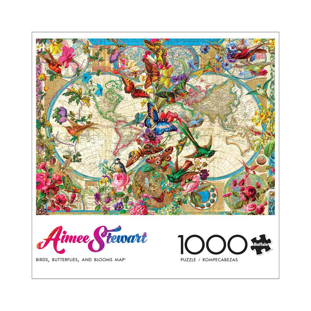 Buffalo 1000pc Puzzle - Aimee Stewart - Birds, Butterflies, and Blooms Map-TCG Nerd Main image