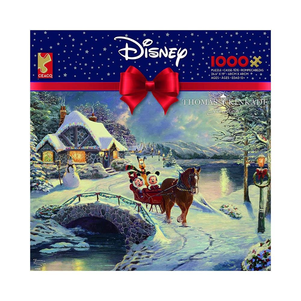 Ceaco 1000pc Puzzle - Disney Thomas Kinkade - Mickey and Minnie Evening Sleigh Ride-TCG Nerd Main image