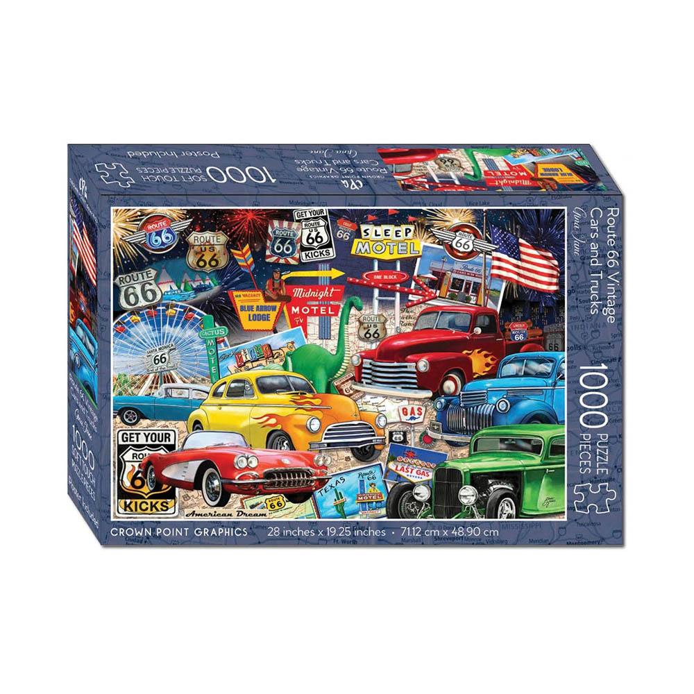 Crown Point Graphics 1000pc Puzzle - Route 66 Vintage Cars-TCG Nerd Main image