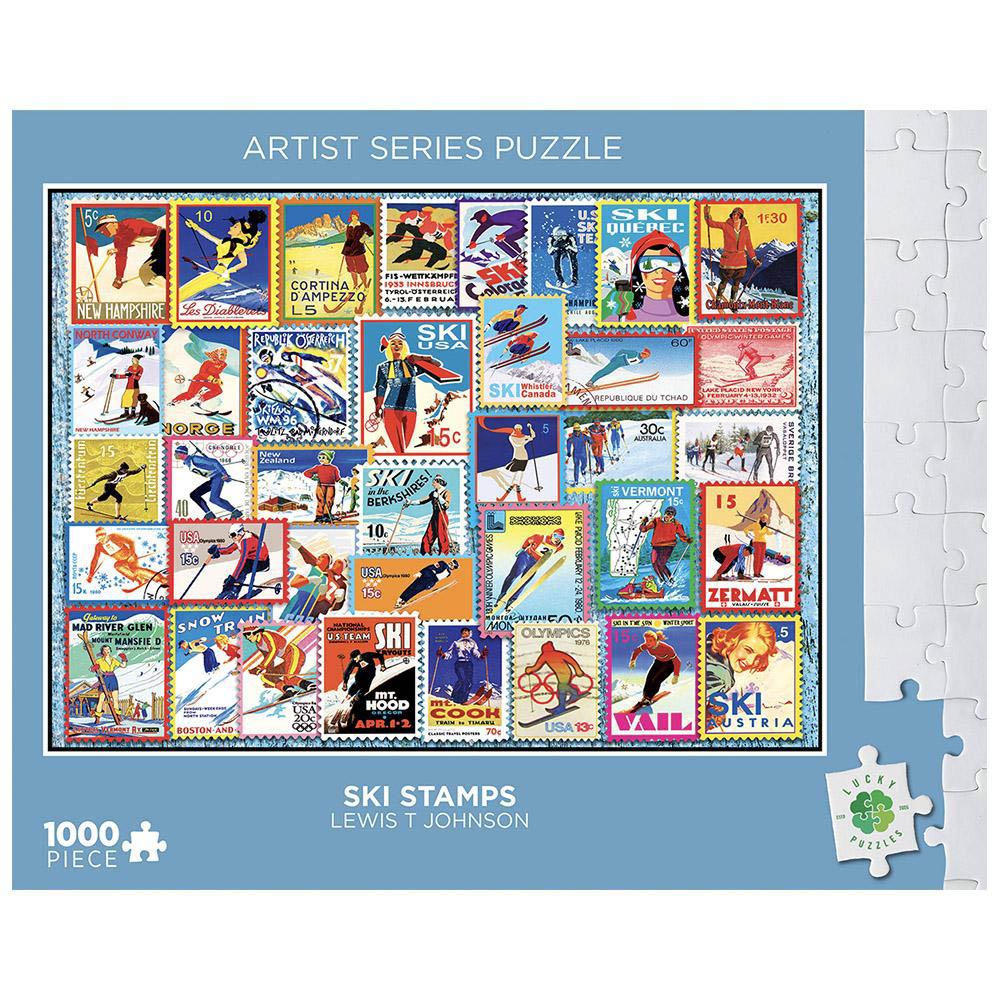 Lucky Puzzles 1000pc Puzzle - Ski Stamps Secondary image
