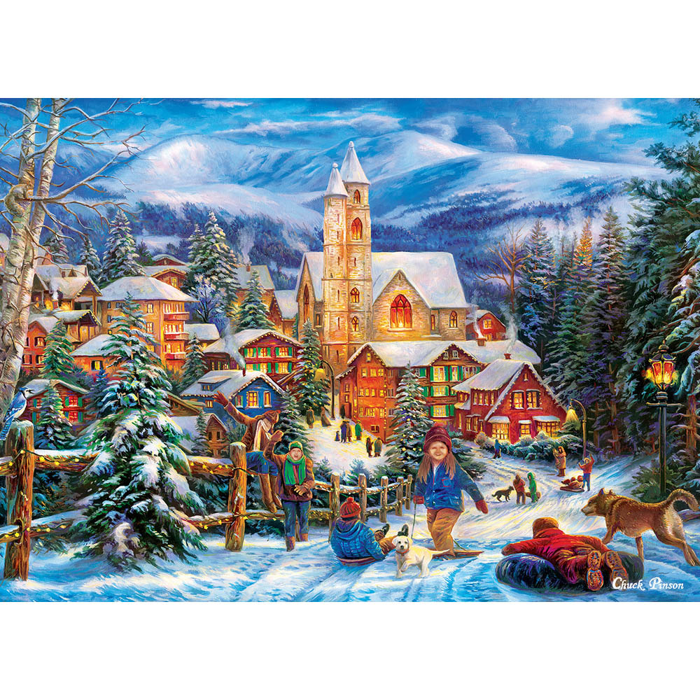 Masterpieces 1000pc Puzzle - Seasons Greetings - Sledding to Home Secondary image