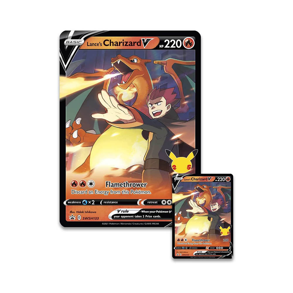 Pokemon 25th Anniversary Celebrations Pokemon TCG 25th Anniversary Celebrations Collection - Lance's Charizard V, Includes Oversize Card & Booster Packs Lance's Pokemon 25th Anniversary Pokemon 25th Anniversary Celebrations Pokemon TCG 25th Anniversary Celebrations Collection - Lance's Charizard V, Includes Oversize Card & Booster Packs Lance's Pokemon 25th Anniversary