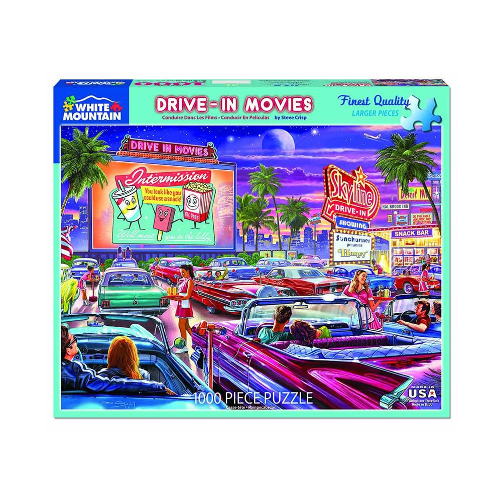 White Mountain 1000pc Puzzle - Drive-In Movies-TCG Nerd Main image