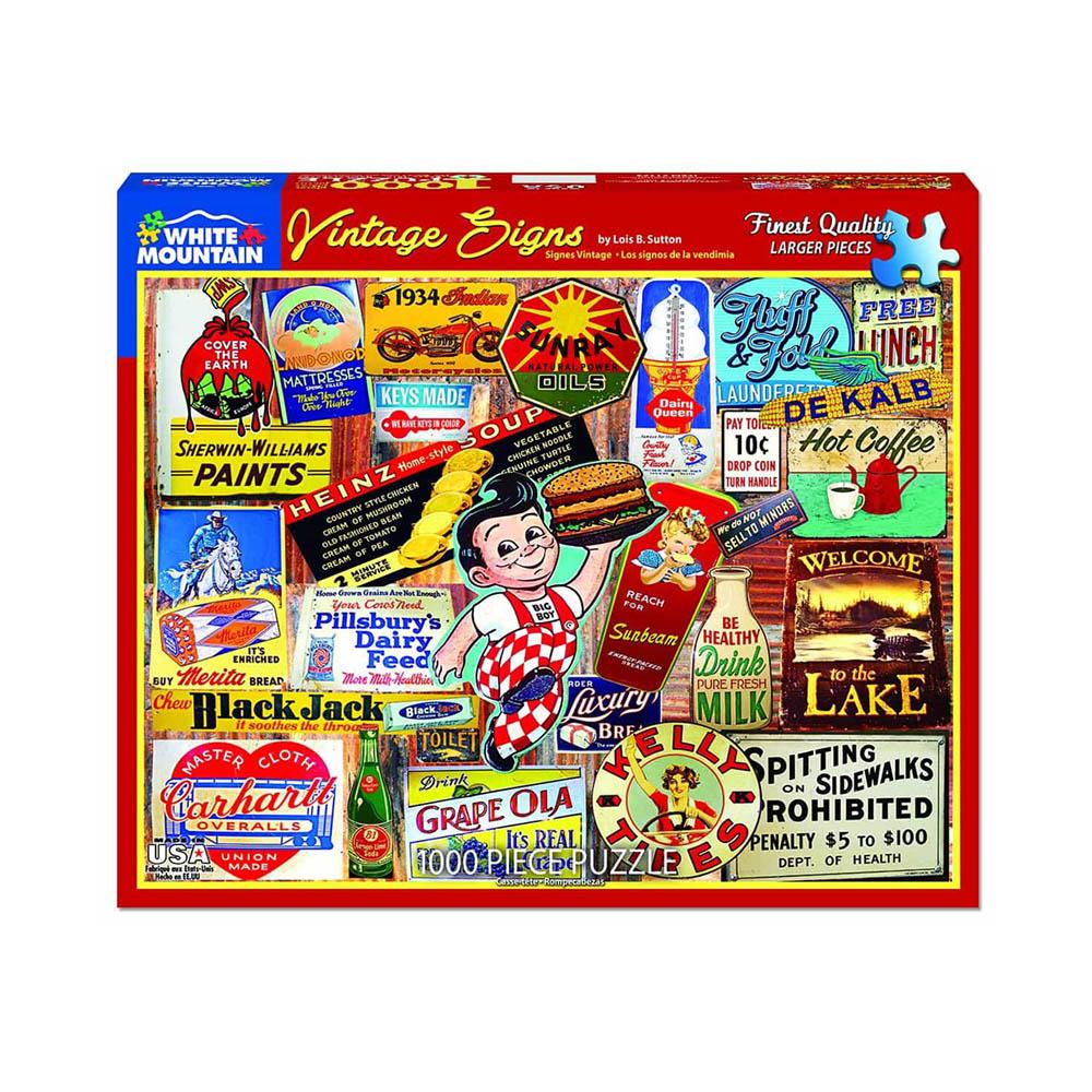 White Mountain 1000pc Puzzle - Vintage Signs-TCG Nerd Main image